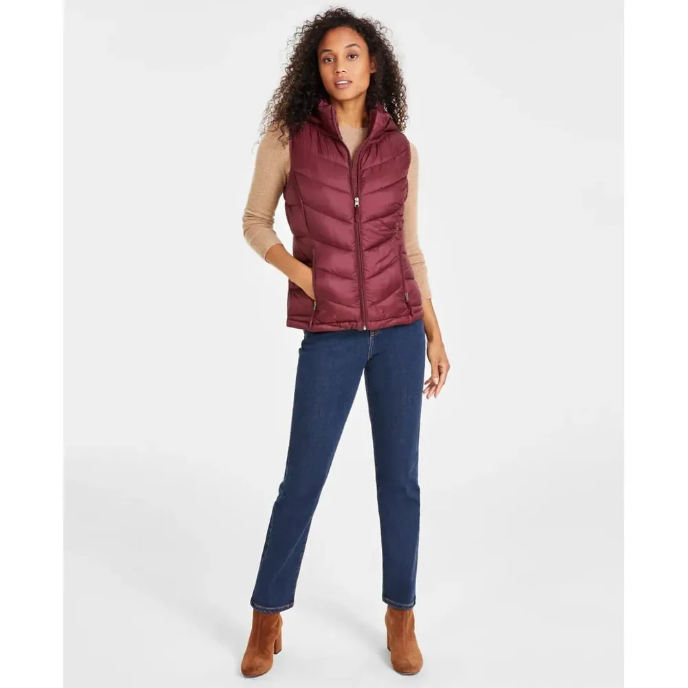 Charter Club Women's Packable Hooded Puffer Vest Garnet Size L - Picture 1 of 9